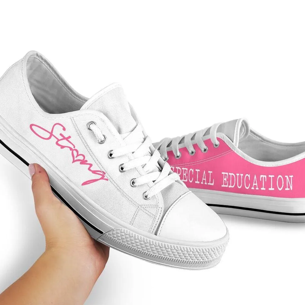 Special Education Strong Pink White Shoes, Teacher Shoes, Low Top Sneakers