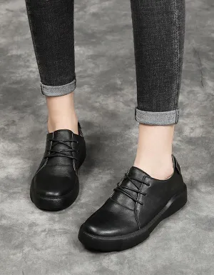 Spring Lace-up Retro Leather Flat Shoes