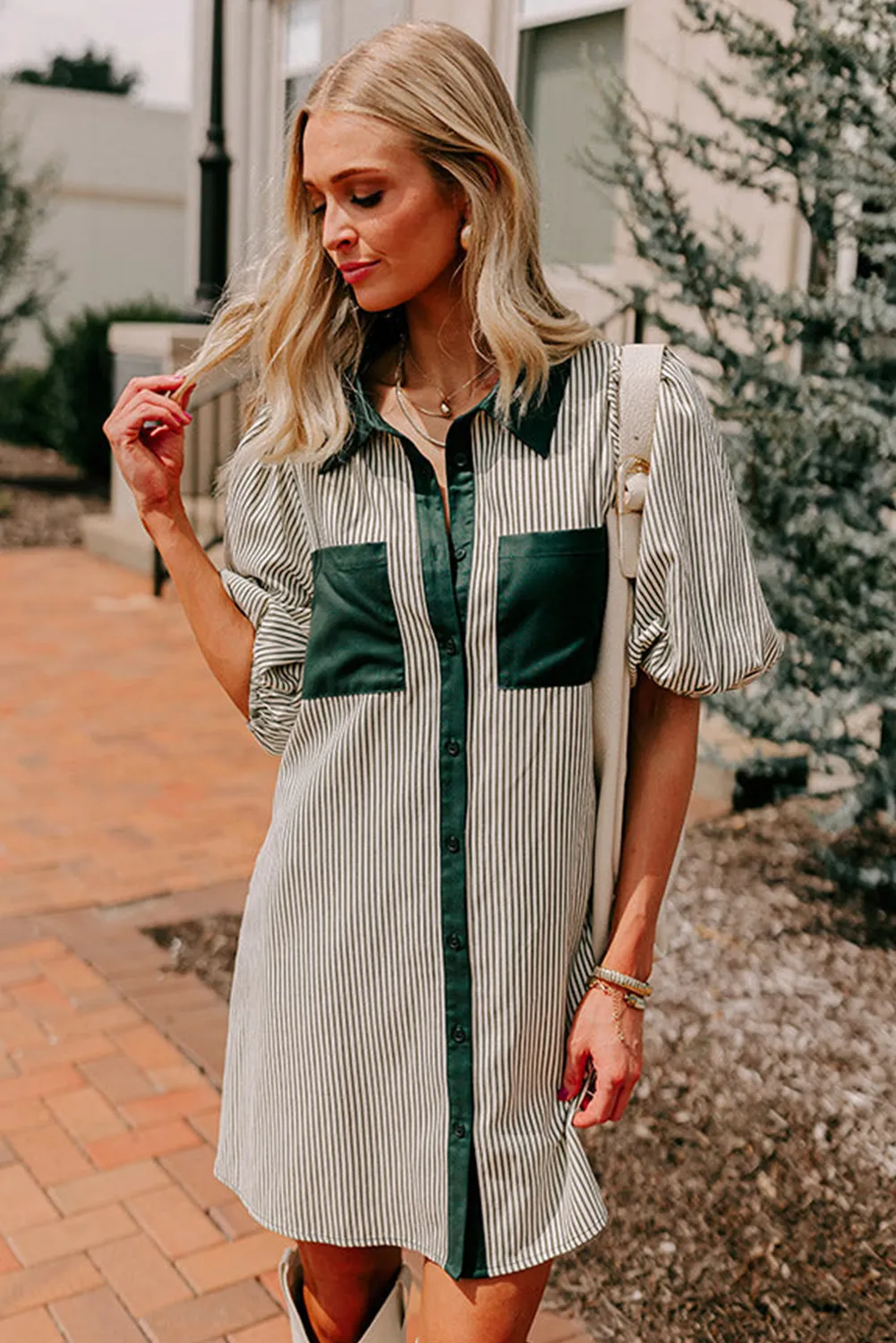 Striped Green Short Dress