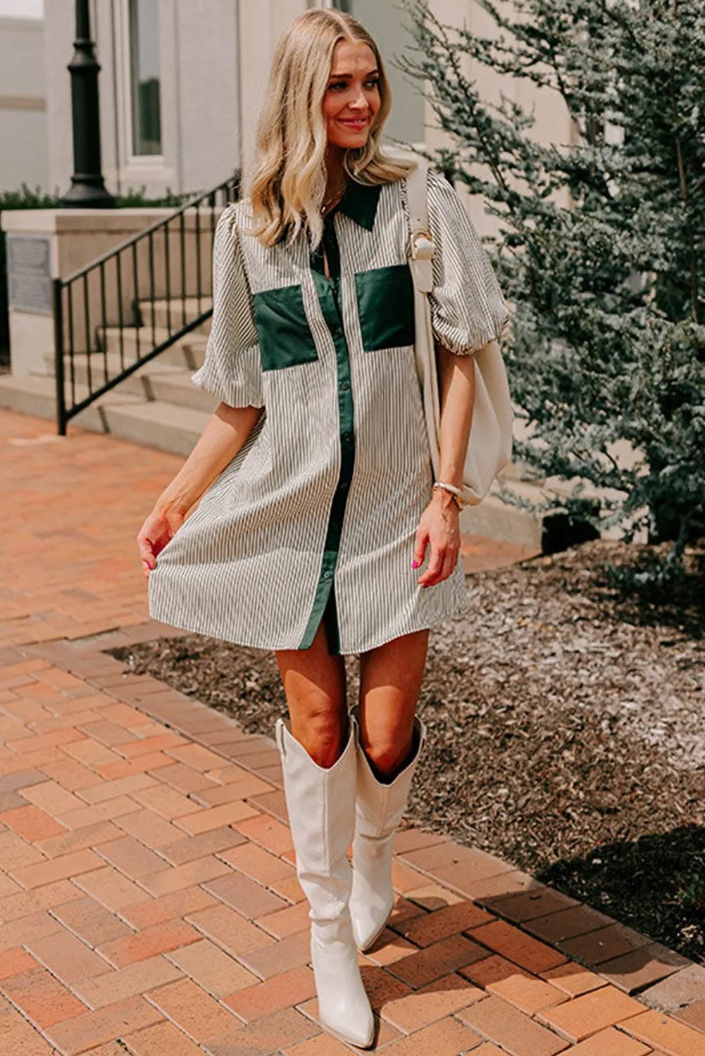 Striped Green Short Dress