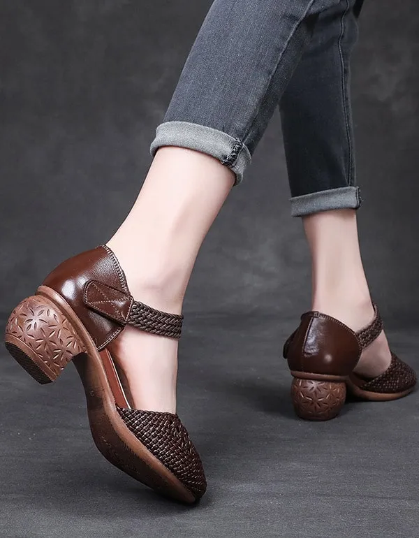 Summer Woven Ankle Strap Retro Chunky Shoes