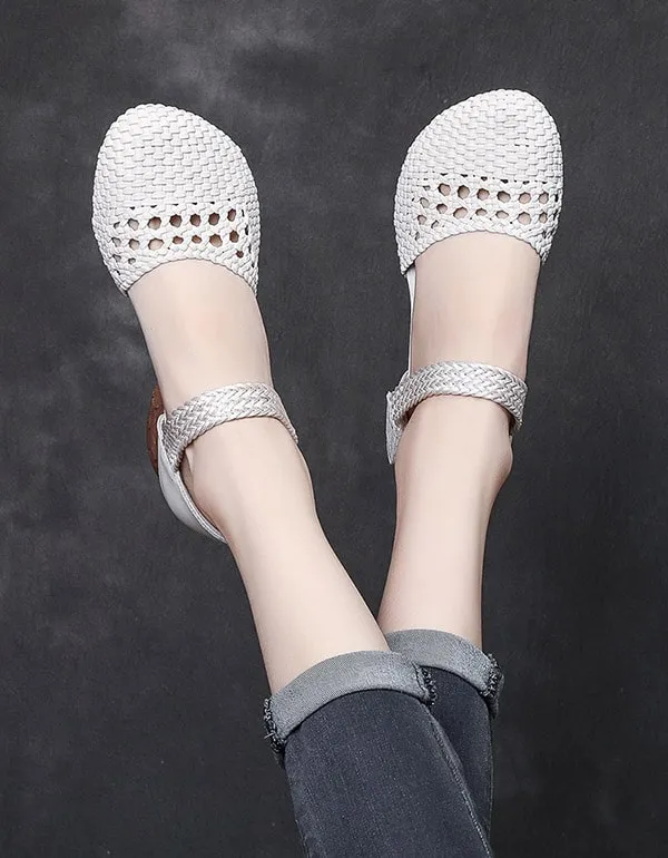 Summer Woven Ankle Strap Retro Chunky Shoes