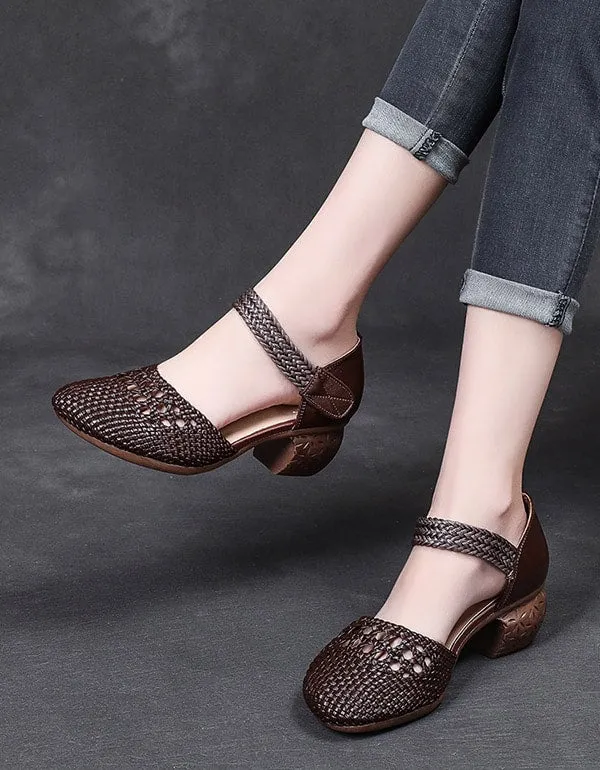 Summer Woven Ankle Strap Retro Chunky Shoes