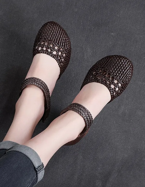 Summer Woven Ankle Strap Retro Chunky Shoes