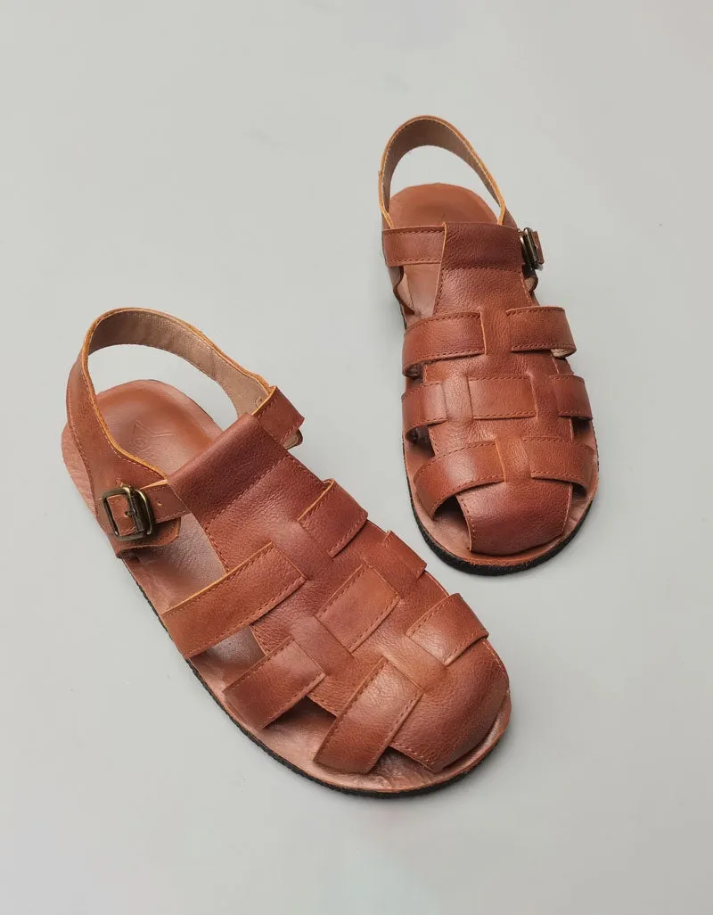 T-strap Leather Woven Fisherman Sandals for Men 38-45