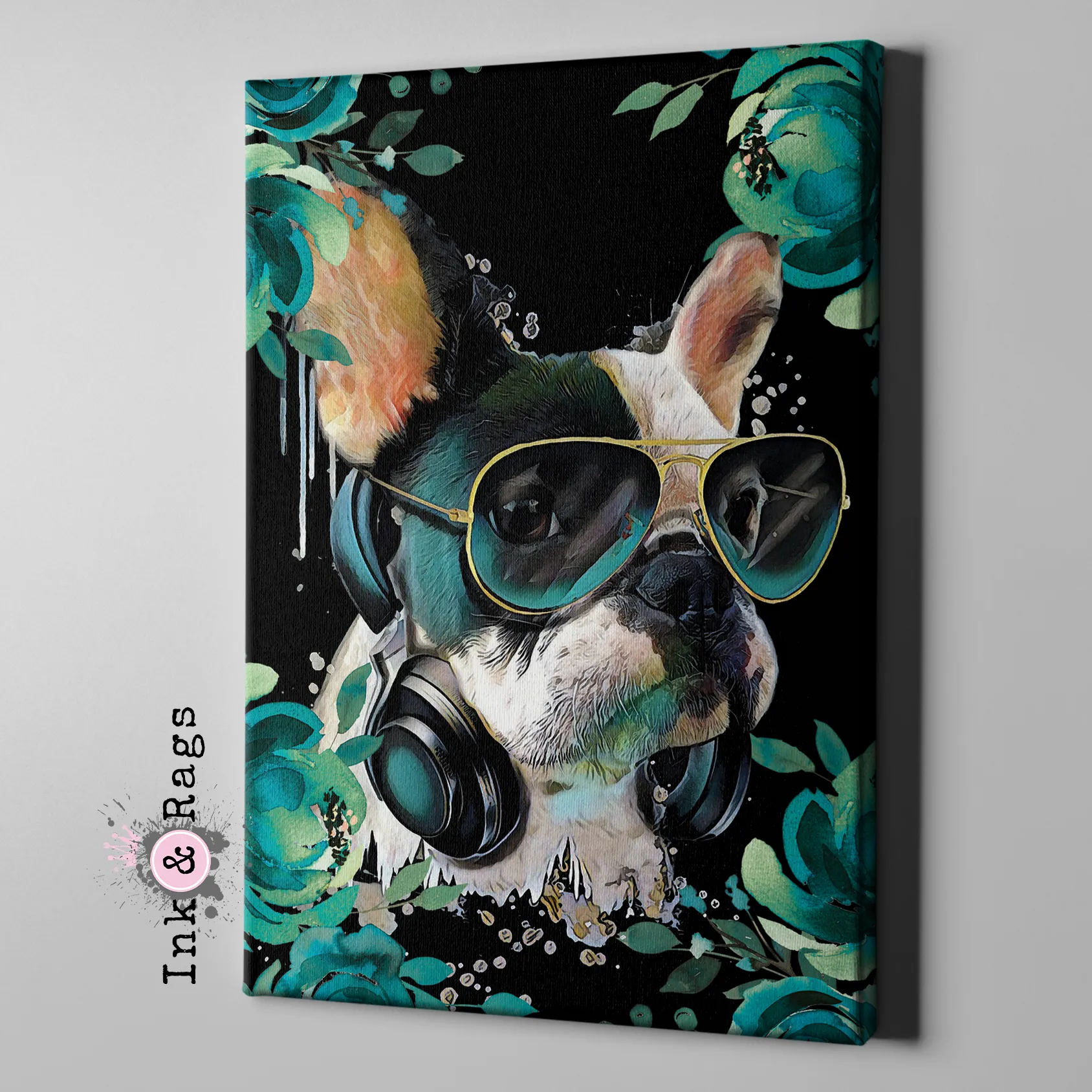 Teal Frenchie Gallery Wrapped Canvas