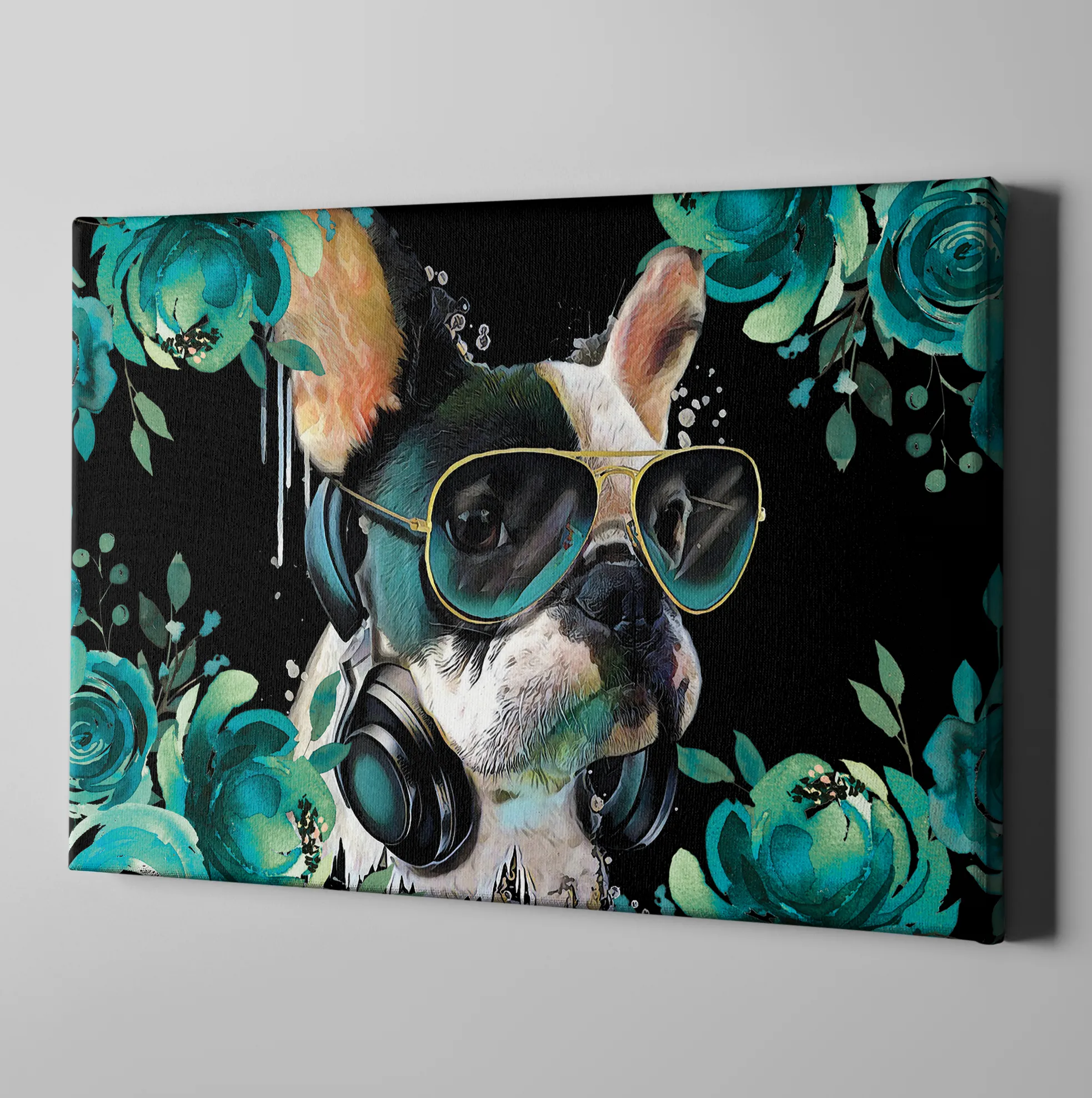 Teal Frenchie Gallery Wrapped Canvas