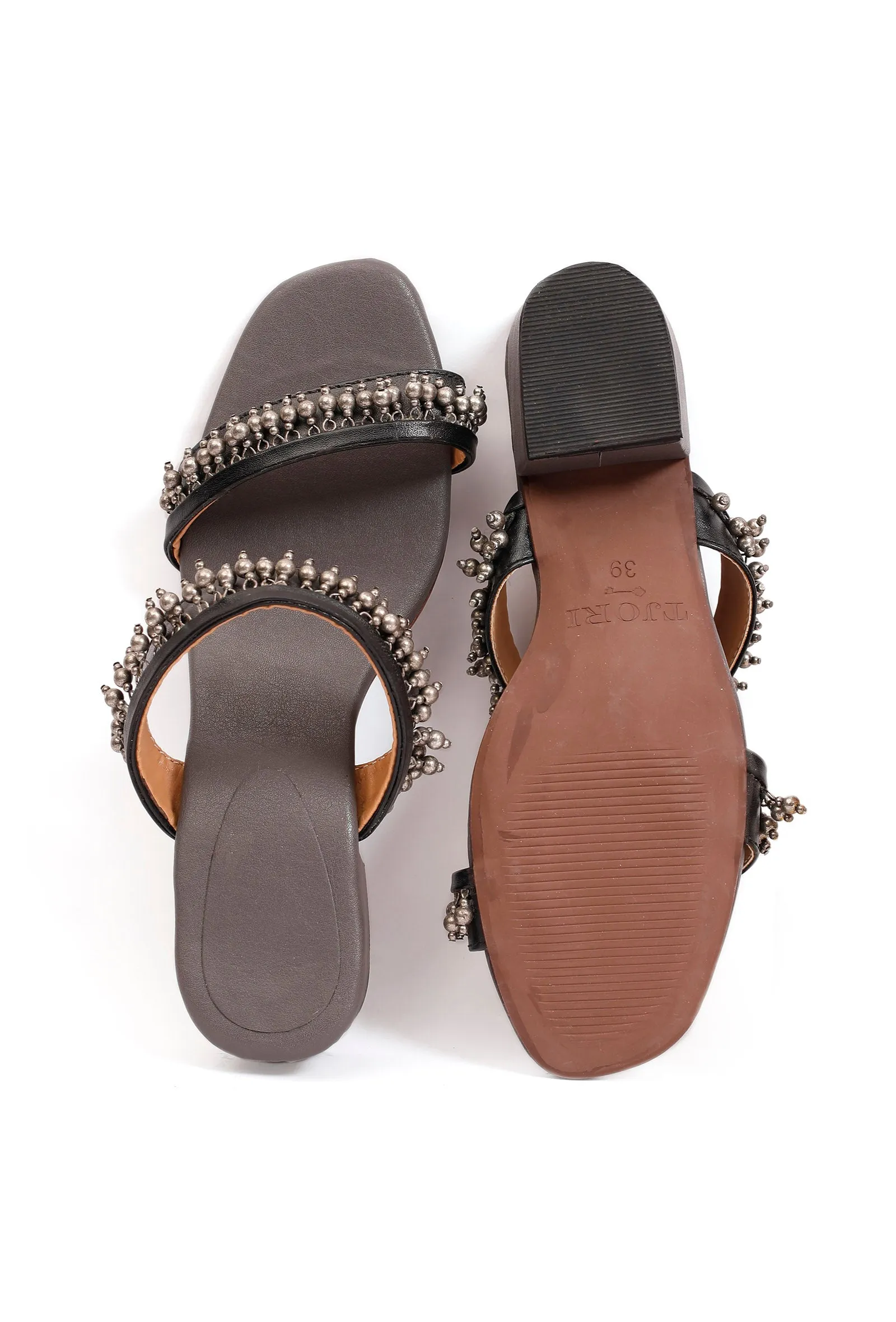 Trilochana Grey Ghungroo Strap Sandals