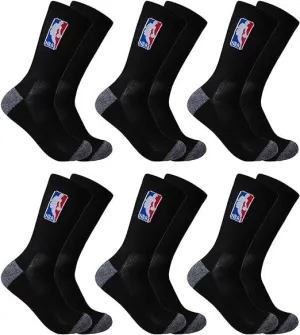 Ultra Game NBA Official Youth Athletic Cushioned Secure Fit Crew Socks - 6 Pack, NBA, Black, Y9-11|NBA