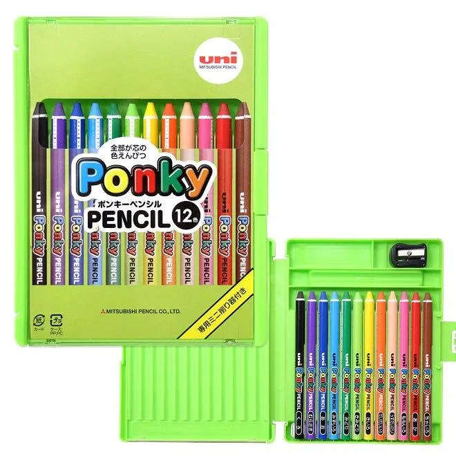 UNI Ponky color pencil crayon 12 color group with pencil sharpener