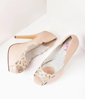 Vintage Style Light Beige Leatherette Cutout Peep Toe Platform Pump