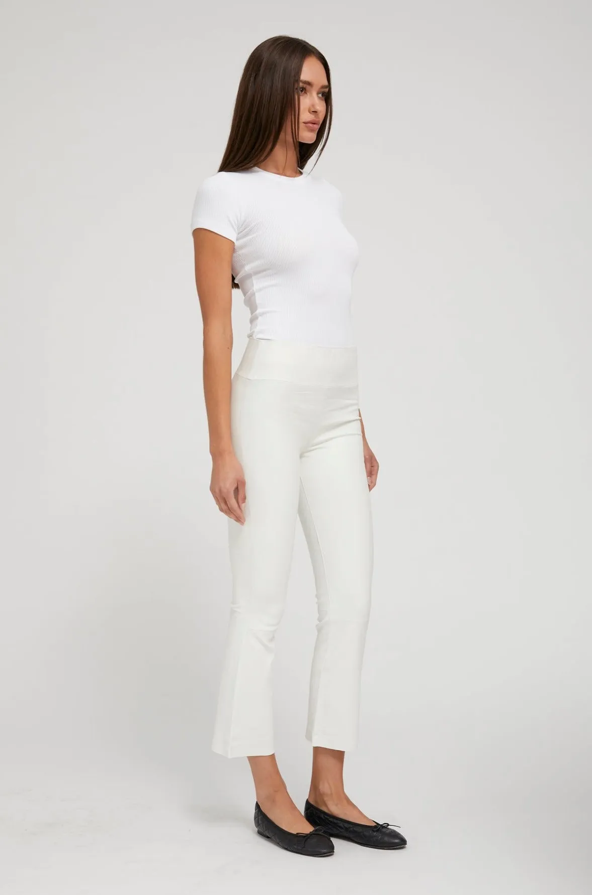 White Leather Crop Flare