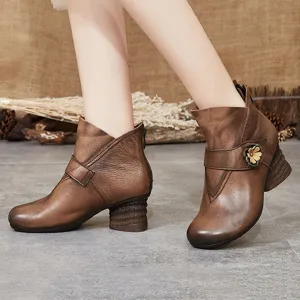 Winter Retro Leather Chunky Ankle Boots | Gift Shoes