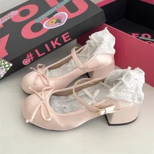 Women Retro Mary Jane Heels, Women Vintage Ballerina Shoes, Women Plain Toe High Heels, Women Retro Pink Sliver Ballet Shoes