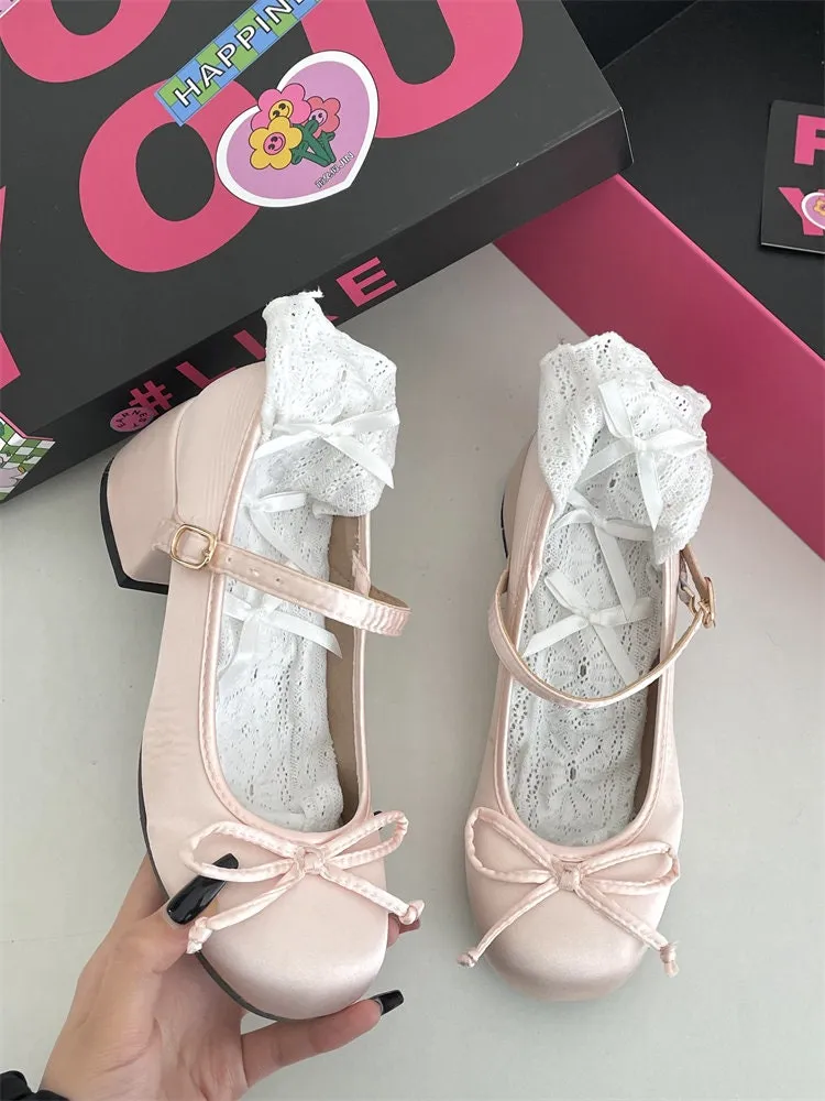 Women Retro Mary Jane Heels, Women Vintage Ballerina Shoes, Women Plain Toe High Heels, Women Retro Pink Sliver Ballet Shoes