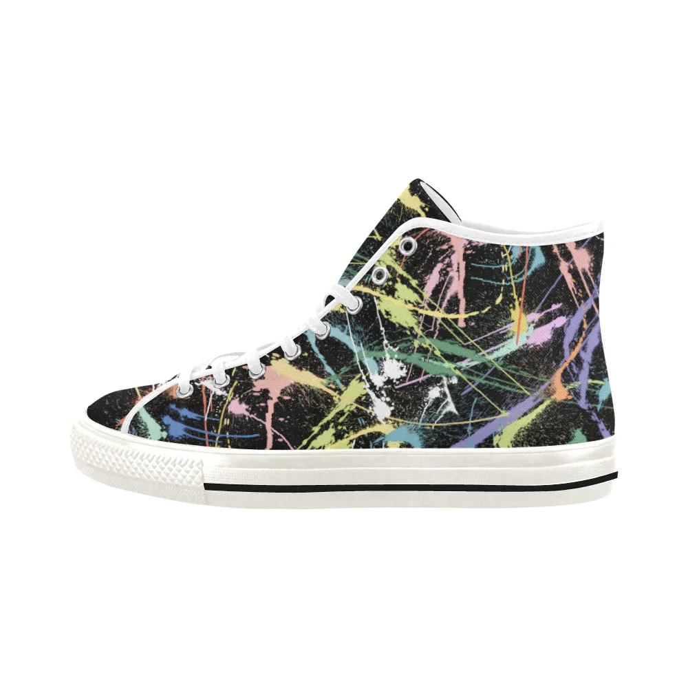 Women's Neon Paint Splatter Print Canvas High Top Shoes