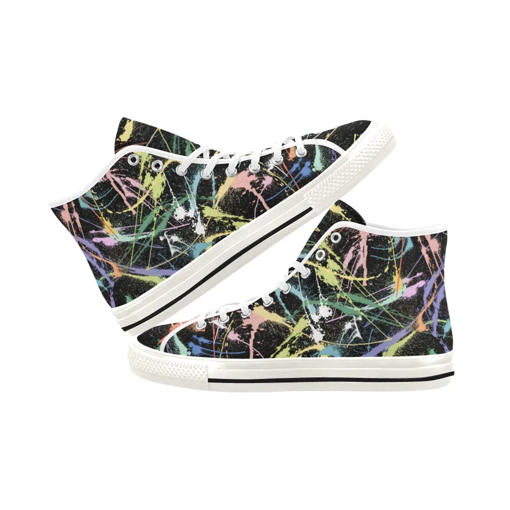 Women's Neon Paint Splatter Print Canvas High Top Shoes