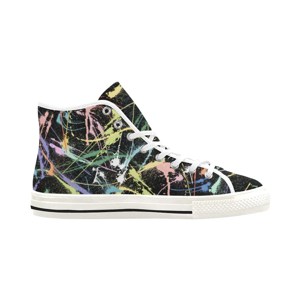 Women's Neon Paint Splatter Print Canvas High Top Shoes